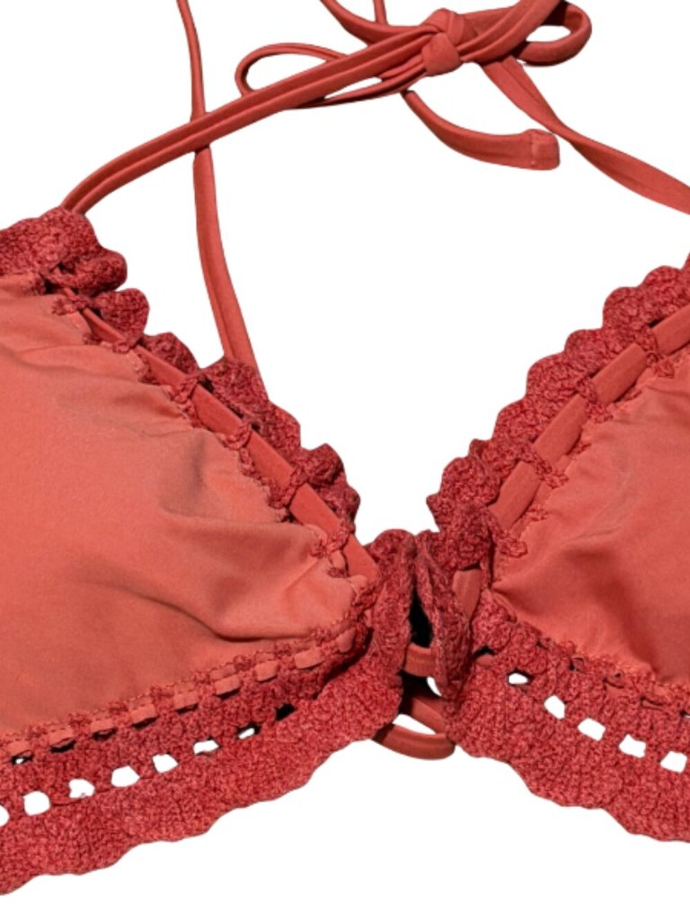 Shade & Shore Triangle Bikini Top Large 12-14 Orange Crochet Edge NWT - Picture 4 of 5